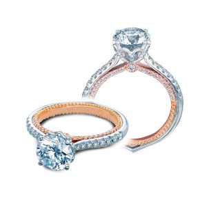 Verragio 18 Karat White/Rose Gold Couture Semi-Mount Engagement Ring With 0.50  Total Diamond Weight