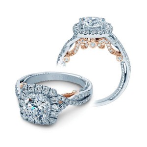 Verragio 18 Karat White/Rose Gold Insignia Semi-Mount Engagement Ring With 0.75  Total Diamond Weight