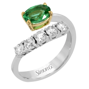 Simon G 18 Karat White & Yellow Gold Oval Emerald 1.19Ctw & Diamond 0.72Ctw Bypass Ring