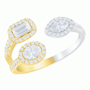 14 Karat Yellow And White Gold Multi Shape Diamond Halo Negative Space Ring 0.99 Cts