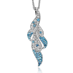 Simon G 18 Karat White Gold 0.56 Ct Paraiba Tourmaline And 0.55 Ct Diamond Pendant  Length: 19