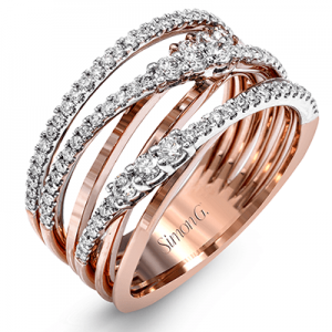 Simon G 18 Karat White/Rose Gold  Criss Cross Ring With 81 Round Diamonds At 0.66Tw