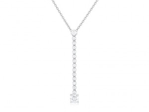 14 Karat White Gold Vertical Diamond Bar Pendant With 15=0.90Tw Round Diamonds 
Length: 18