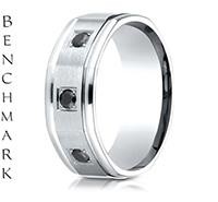 Benchmark 14 Karat White Gold 8mm Satin and Polish Octagon Wedding Band With 3 Round Black Diamonds 0.24Tw Size: 10