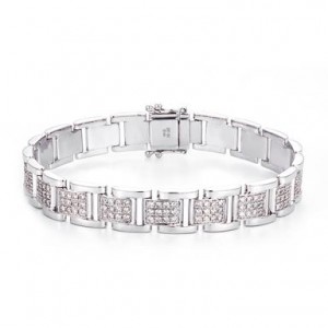 14 Karat White Gold Pave` Link Bracelet With 228=3.42Tw Round Diamonds 
Length/Size: 7.75