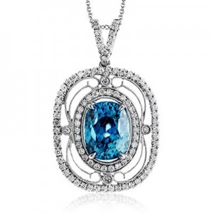 Simon G 18 Karat  White Necklace With One 4.91Ct Oval Blue Zircon And 0.51Tw Round G Si1 Diamonds Length: 18