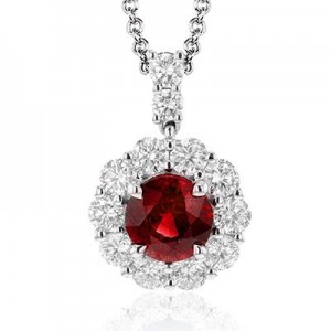 Simon G 18 Karat White Gold Pendant With One 0.64Ct Round Ruby And 0.62Tw Round Diamonds 18 Inch