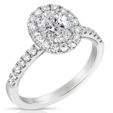14 Karat White Gold Engagement Ring With One 1.01Ct Oval Diamond And 30=0.47Tw Round Diamonds