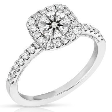 14 Karat White Gold Engagement Ring With One 0.75Ct Round Diamond And 31=0.37Tw Round Diamonds