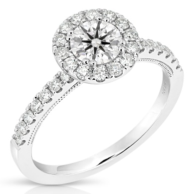 14 Karat White Gold Engagement Ring With One 0.70Ct Round Diamond And 28=0.41Tw Round Diamonds