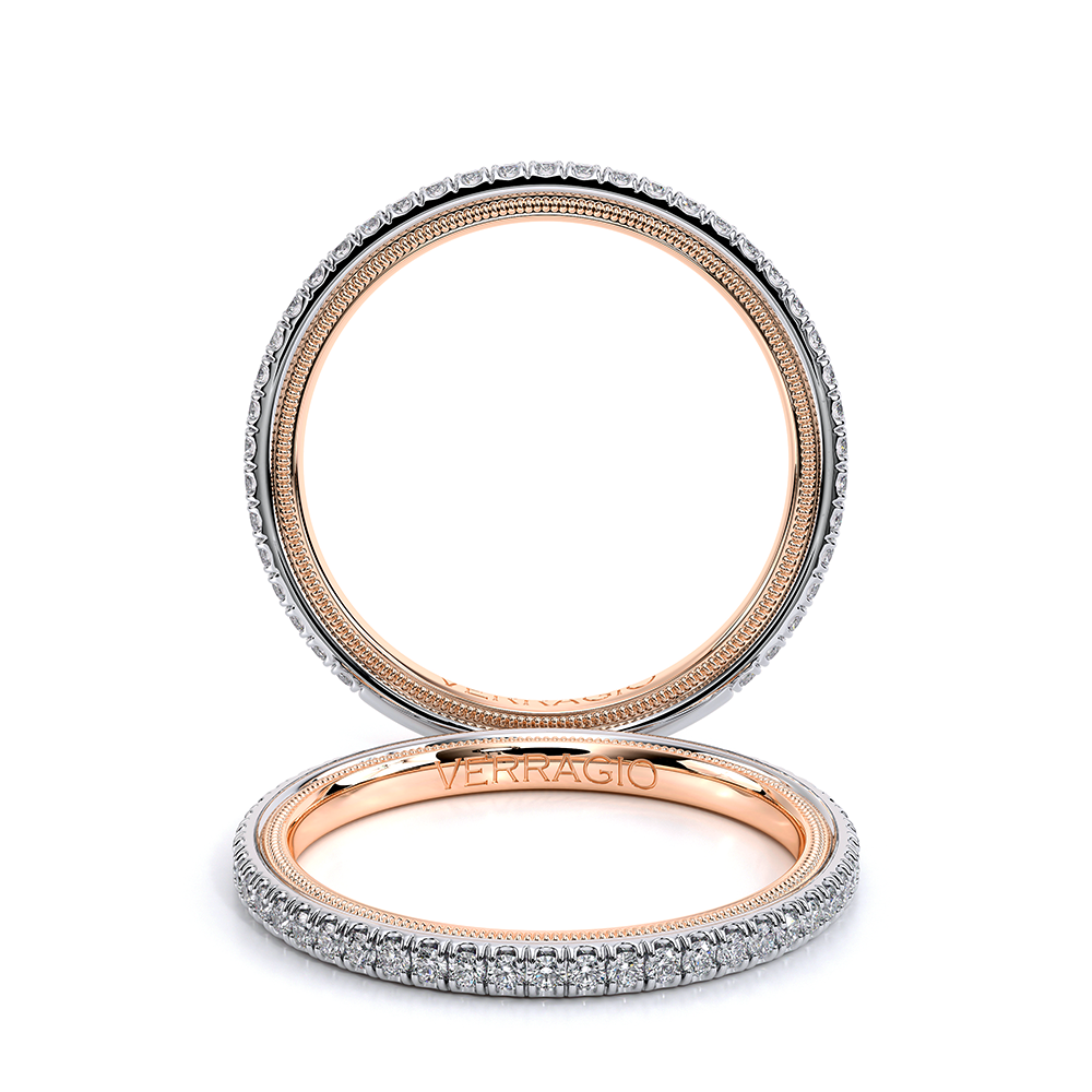 Verragio 14 Karat White/Rose Gold Tradition Round Brilliant Cut French Beading Wedding Band With 37=0.30 Ct