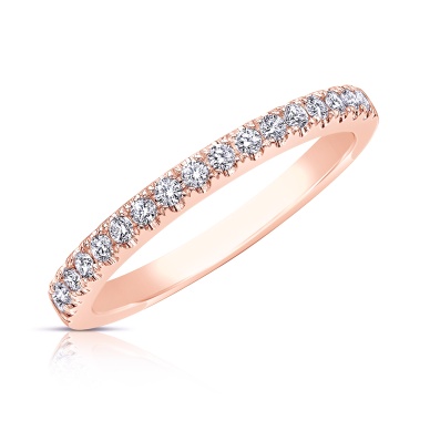 14 Karat Rose Gold Prong Wedding Band  With 17=0.24Tw Round Diamonds