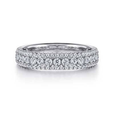 Gabriel & Co 14 Karat White Gold Round Brilliant Diamond Triple Row Anniversay Band 0.73 Total Diamond Weight