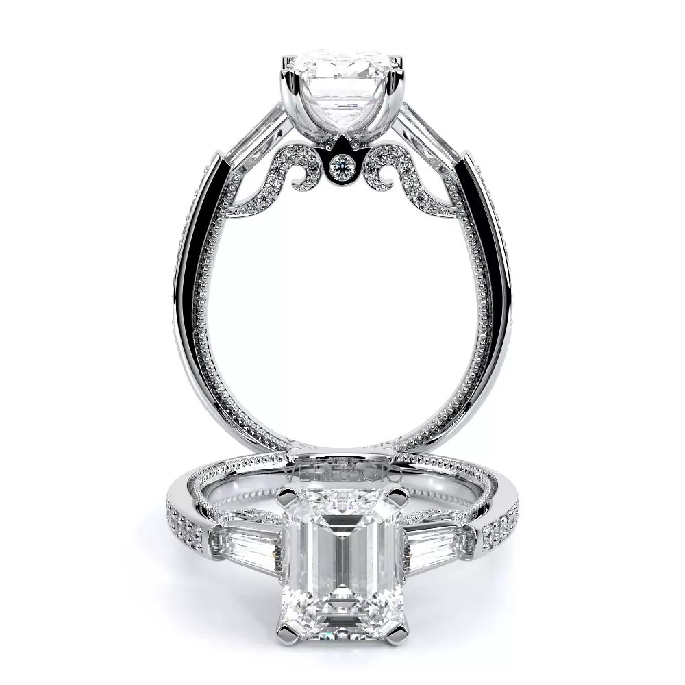 Verragio Insignia 18 Karat White Gold Baguette And Round Brilliant Cut Diamond Semi-Mount Engagement Ring  0.70 Total Diamond Weight