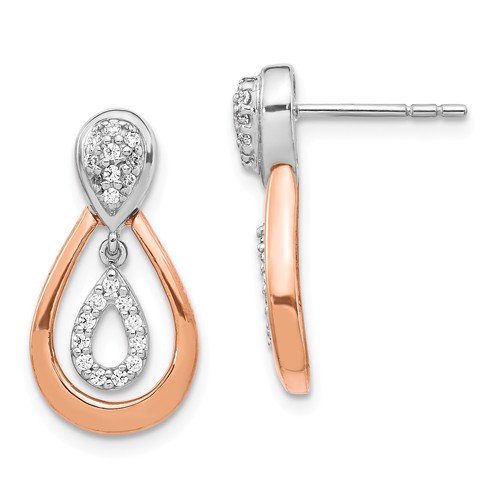 14 Karat White/Rose Gold Dangle Earrings With 0.20Tw Round Diamonds