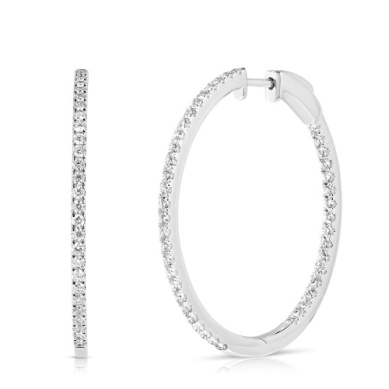 14 Karat White Gold Large Round Inside Out Diamond Hoops 1.53 Cts