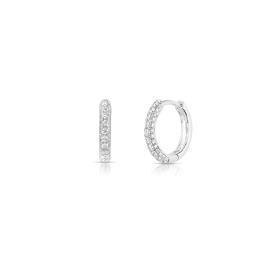 14 Karat White Gold Diamond Pave Huggies 0.30 Ct