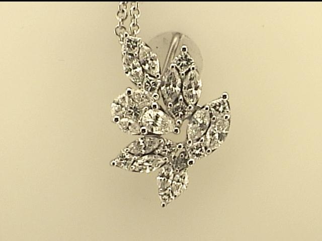18 Karat White Gold Pendant With 0.61tw Marquise Diamonds, 0.10tw Pear Diamonds, 0.31tw Princess Diamonds On 18