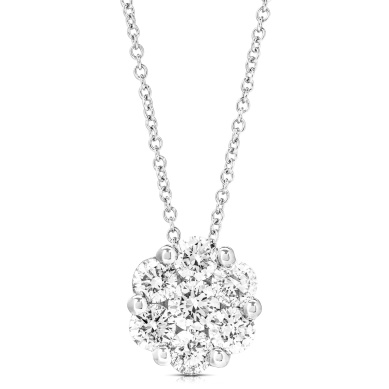14 Karat White Gold Flower Cluster Diamond Pendant 1.06 Cts 16 Inch
