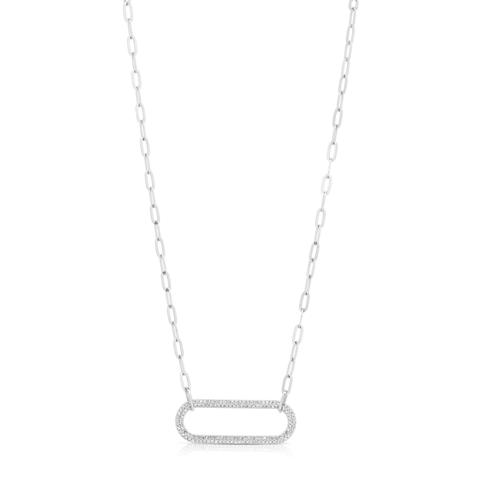 14 Karat White Gold Paperclip Statement Diamond Necklace 0.32 Ct 18 inch