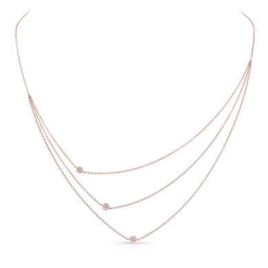 14 Karat Rose Gold Triple Row Bezel Necklace 0.14 Ct