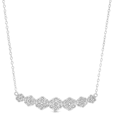 14 Karat White Gold Graduated Flower Cluster Diamond Necklace 0.97 Ct  16 Inch