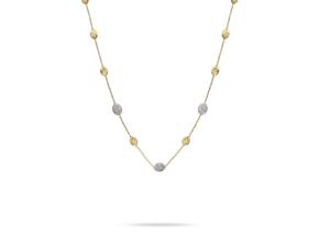 Marco Bicego 18K Yellow Gold Siviglia Diamond Bean Necklace 
Diamonds total carat weight:  0.06ctw
Length: 16.5 Inch Plus Extender
