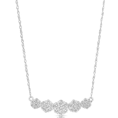 14 Karat White Gold Graduated Flower Cluster Diamond Necklace 0.49 Ct 16 Inch