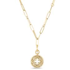 Roberto Coin 18 Karat Yellow Gold Venitian 0.08 Ct Princess Small  Cutout Medallion And Paperclip Necklace 19 Inch