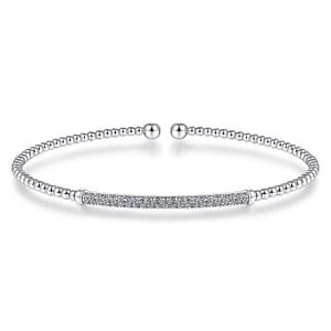 Gabriel & Co 14K White Gold Bujukan Split Cuff Bracelet with Diamond Pave Bar 0.31CTW