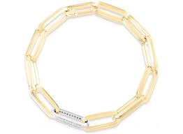 Robert Coin 18 Karat Yellow And White Gold Diamond Paperclip Link 0.25 Ct Bracelet 7 Inch