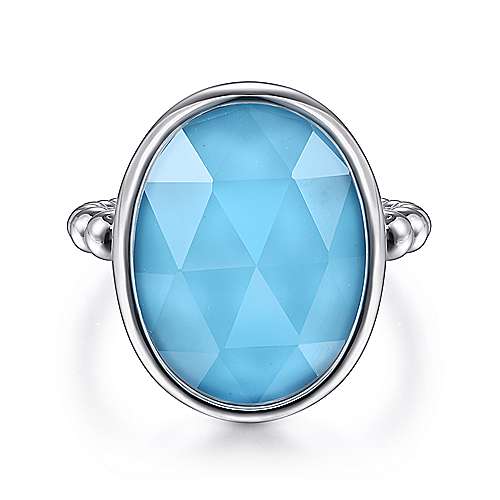 Gabriel & Co Sterling Silver Rock Crystal and Turquoise Oval Ring