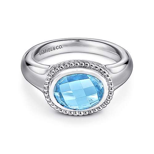 Gabriel & Co Sterling Silver  Oval Blue Topaz Ring