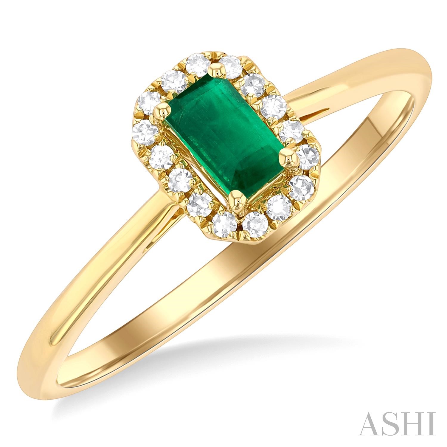 10 Karat Yellow Gold With 5X3mm Emerald Shape Emerald And Diamond 0.06CTW Ring