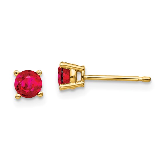 14K Yellow 4mm Round Ruby Post Earrings