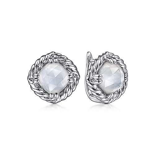 Gabriel & Co Sterling Silver Rock Crystal and White Mother Of Pearl Stone Rope Framed Studs