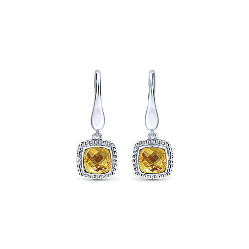 Gabriel & Co Sterling Silver Earrings with Cushion Cut Citrine Drops