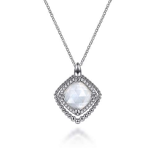 Gabriel & Co:Sterling Silver White Sapphire and Rock Crystal and White Mother of Pearl Pendant Necklace17.5