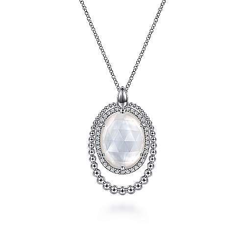 Gabriel & Co:Sterling Silver White Sapphire and Rock Crystal and White Mother of Pearl Pendant Necklace 17.5