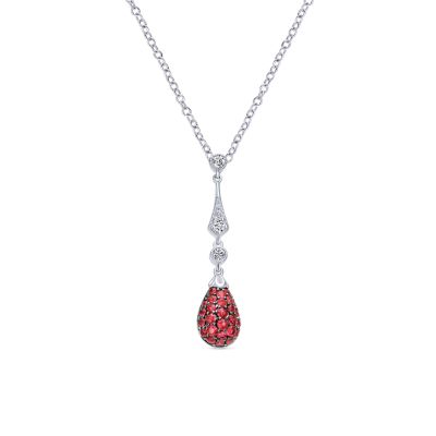 Gabriel & Co 14 Karat White Gold Ruby 0.51 Ct And Diamond 0.08 Ct  Drop Pendant