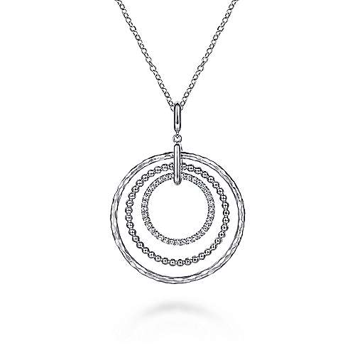 Gabriel&Co: Sterling Silver Triple Row Circle Pendant Necklace with White Sapphire 24