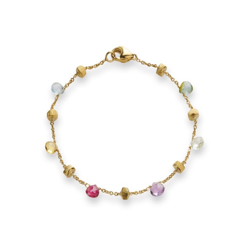 Marco Bicego 18 Karat Yellow Gold Paradise Bracelet With Multi-Color Gemstone Briolettes