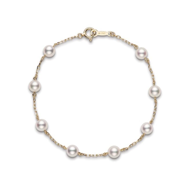 Mikimoto 18K Yellow Gold 5.5 X 6.0 mm Pearl And Chain Bracelet- 7 inch