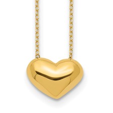14 Karat Yellow Gold Puffed Heart Pendant  18 Inch