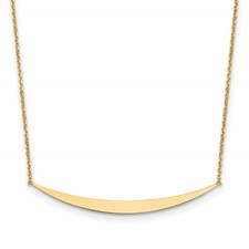 14K Polished Curved Bar Necklace With 2 Inch Extender