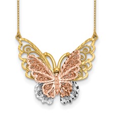 14 Karat Tri-Color Gold  Diamond Cut Butterfly Pendant
Length: 18