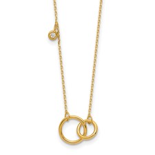 14 Karat Yellow Gold Polished 0.02 Ct  Diamond Two Linked Circles 16In With 2In Ext Necklace