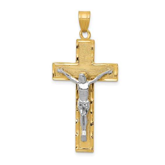 14 Karat Yellow And White Gold Diamond Cut Crucifix
