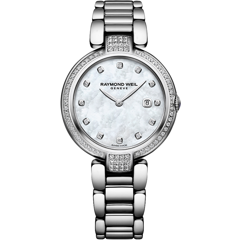 Raymond Weil: Stainless Steel 32mm Shine Swiss Quartz Watch (1600-SCS-97081)
With Diamond Bezel And Lugs 0.50cttw And Mother Of Pearl Diamond Dial