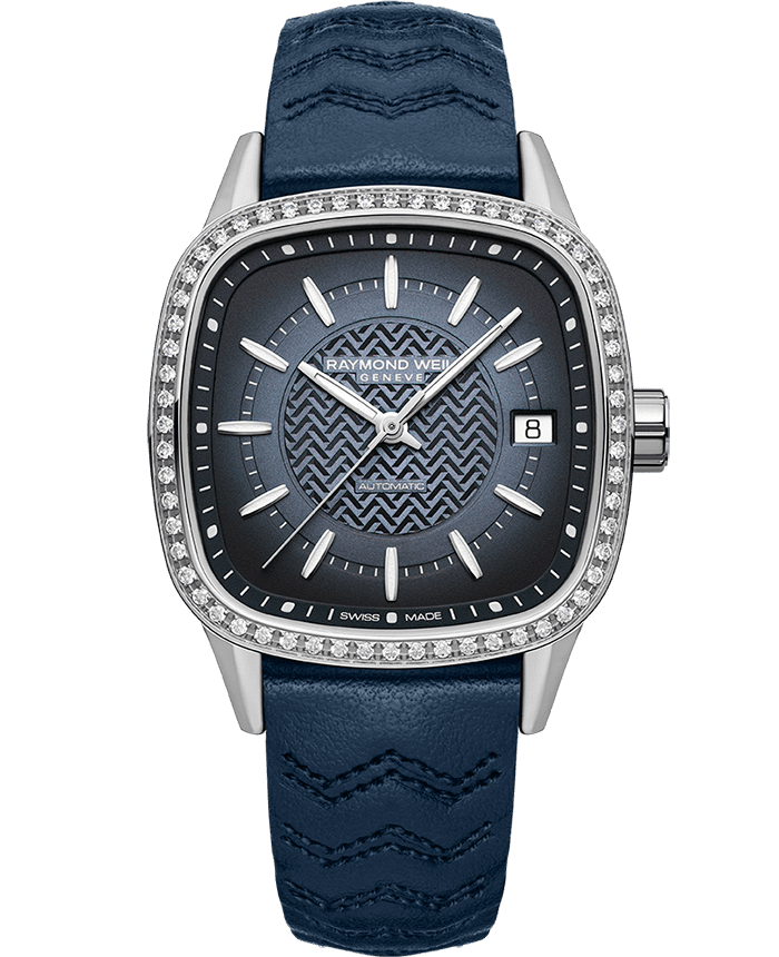Raymond Weil Freelancer Ladies Automatic Blue Dial Leather Watch, 34.5 x 34.5 mm (2490-SCS-50051)
Blue Leather Strap, Gradient Blue Dial, Laboratory Grown Diamonds